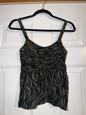 Hollister Olive Green and Black Zebra-Print Tank